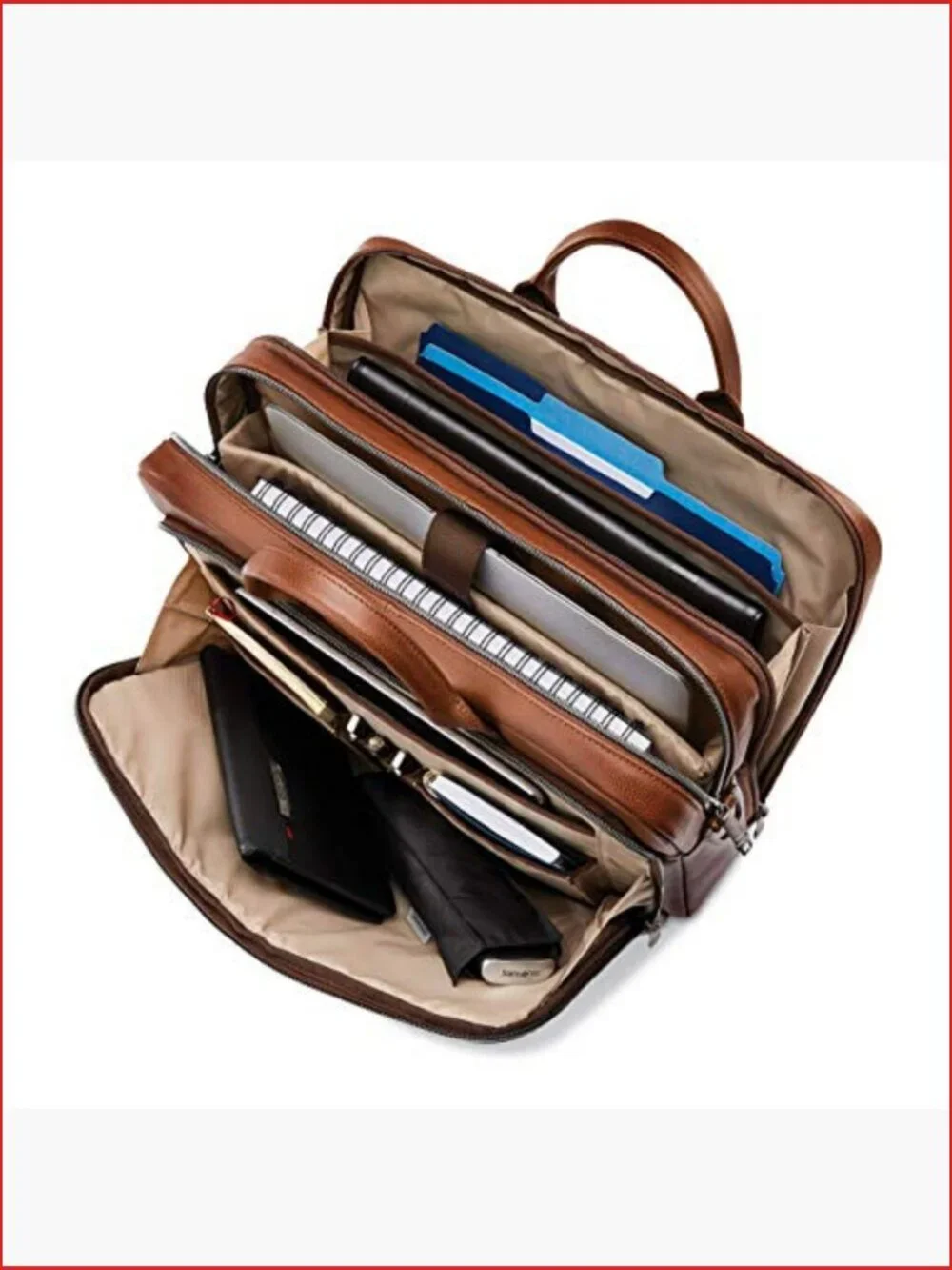 Top Grain Leather Toploader Briefcase with Padded Laptop Sleeve
